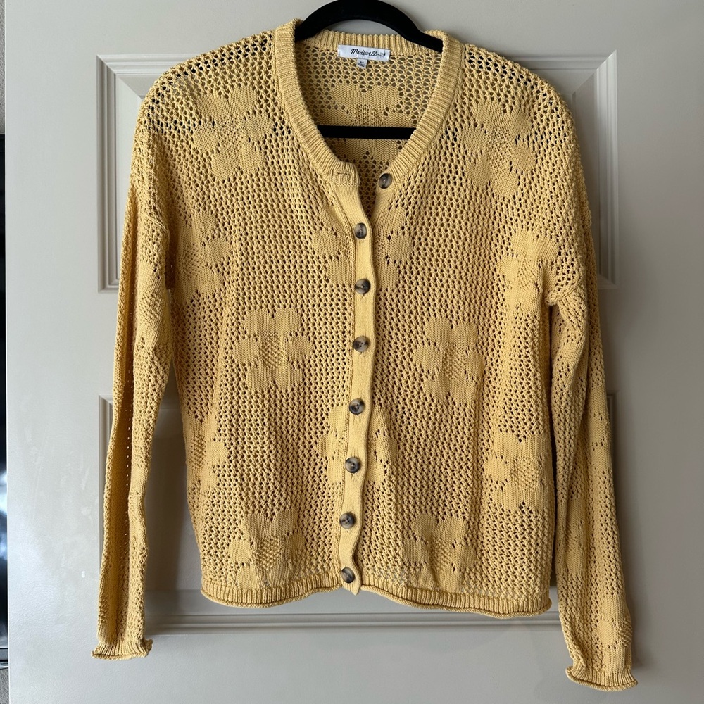 Madewell Floral Open Stitch cardigan in Chamomile - Picture 4 of 8
